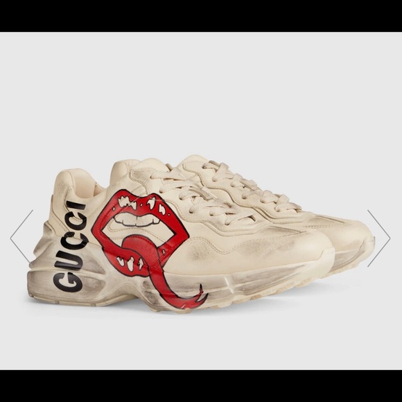Gucci women’s rhyton sneaker with mouth 💋 print size 40.5 - Picture 3 of 12